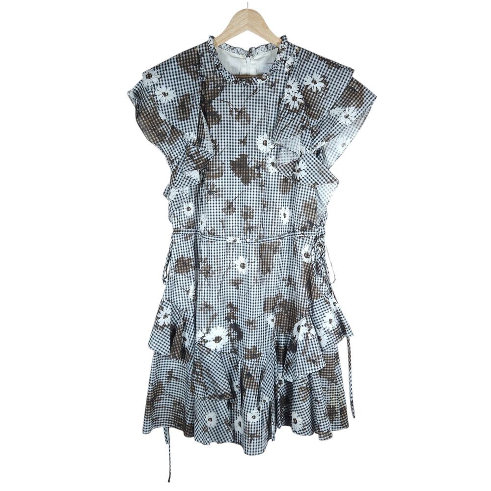 Pearl by Lela Rose Dress Medium Black White Gingham Floral Whimsical Romantic